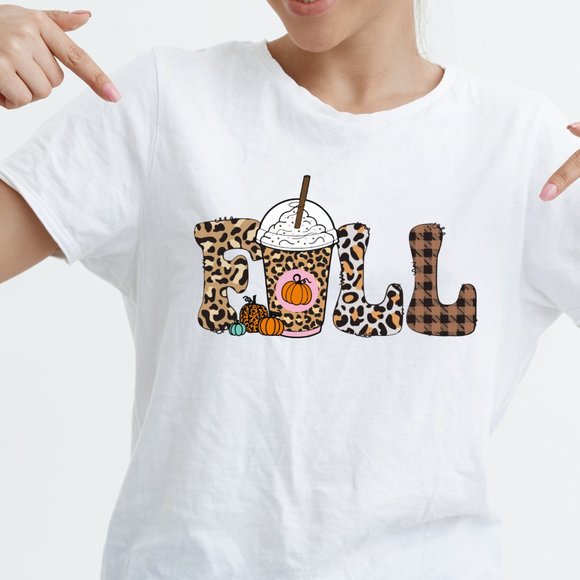 FALL Cup HTV Iron on Ready to Press Transfer Sheet Applique-SHIRT NOT INCLUDED - Picture 1 of 6